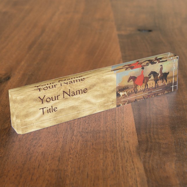 ELEGANT HORSE RIDING PARCHMENT NAMEPLATE (Side)