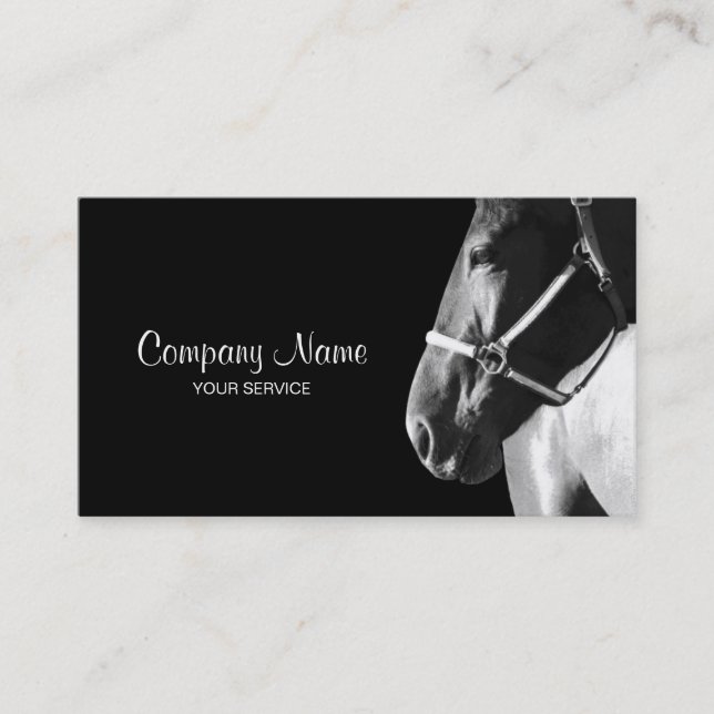 Elegant Horse Side Head Black Business Card (Front)