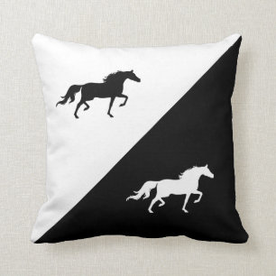 Elegant Horse Silhouettes on Black & White Cushion