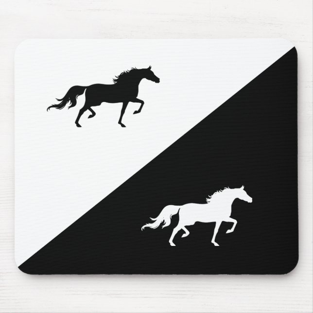 Elegant Horse Silhouettes on Black & White Mouse Mat (Front)