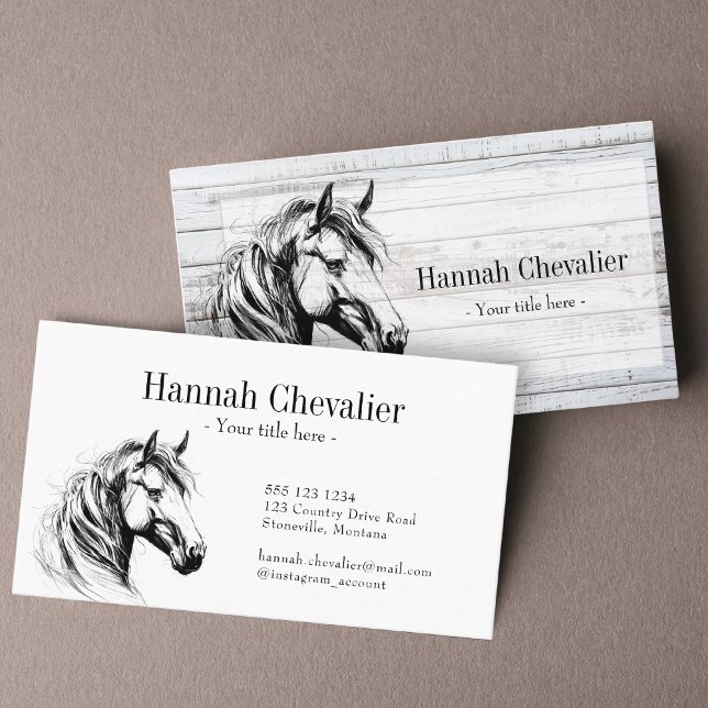 elegant horse sketch black and white equestrian business card (Creator Uploaded)
