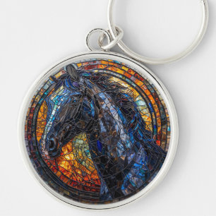 Elegant Horse Stained Glass Portrait Key Ring