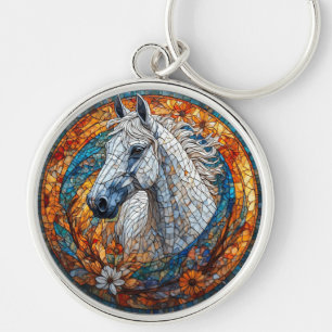 Elegant Horse Stained Glass Portrait Key Ring