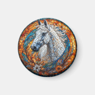 Elegant Horse Stained Glass Portrait Magnet