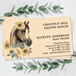 Elegant Horse Sunflower Floral Personalised Equine Business Card