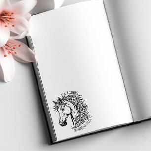 Elegant Horse with Flowers, Ex Libris Book   Rubber Stamp