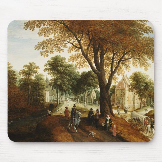 Elegant Horsemen and figures on a path Mouse Mat (Front)