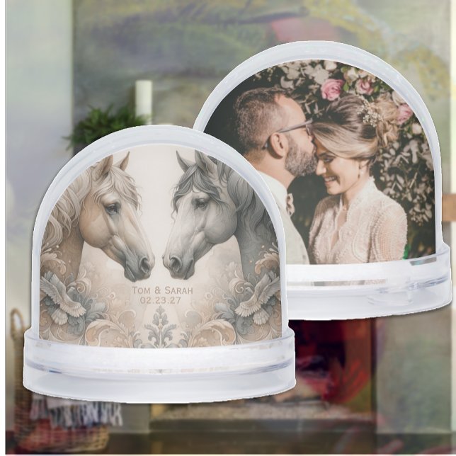 Elegant Horses Add Photo on Back Dome Snow Globe (Creator Uploaded)