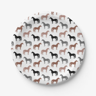 Elegant Horses Brown, Black and Grey Pattern Paper Plate