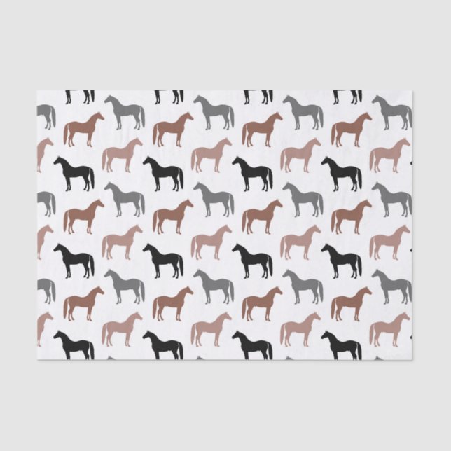 Elegant Horses Brown, Black and Grey Pattern Tissue Paper (Front)