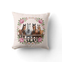 Elegant Horses in Floral Wreath Art