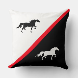 Elegant Horses on Black Red and White Cushion