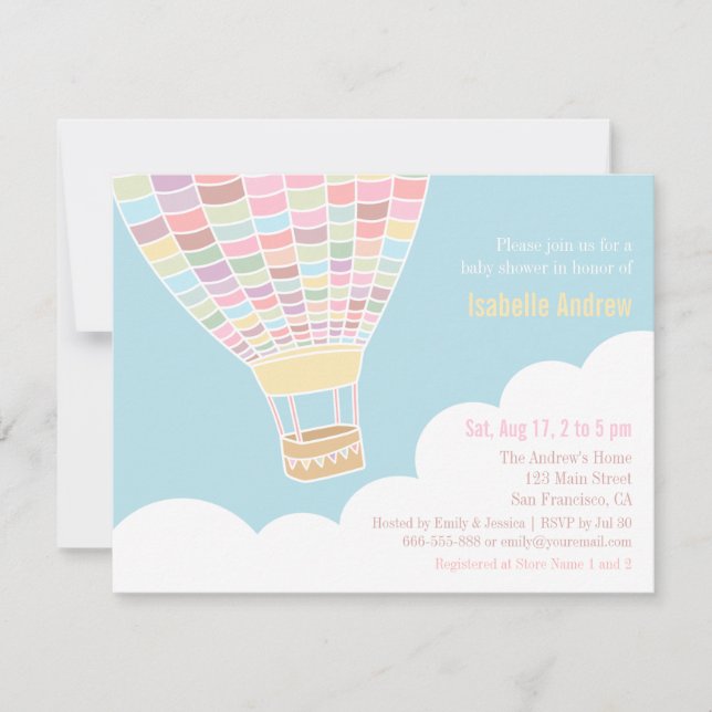 Elegant Hot Air Balloon Baby Shower Invitations (Front)