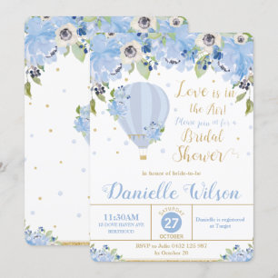 Elegant Hot Air Balloon Blue Floral Bridal Shower Invitation
