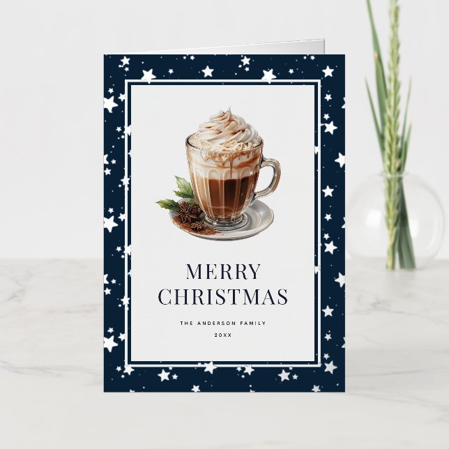 Elegant Hot Chocolate Photo Merry Christmas Foil Holiday Card (Front)