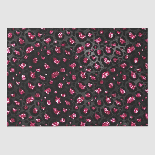 Elegant Hot Pink and Black Glitter Leopard Spots Tissue Paper (Front)