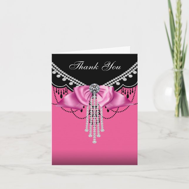 Elegant Hot Pink and Black Thank You Cards (Front)