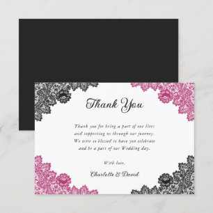 Elegant Hot Pink and Black Wedding Thank You Card