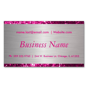 Elegant Hot Pink and Brush Silver Steel Magnetic Business Card