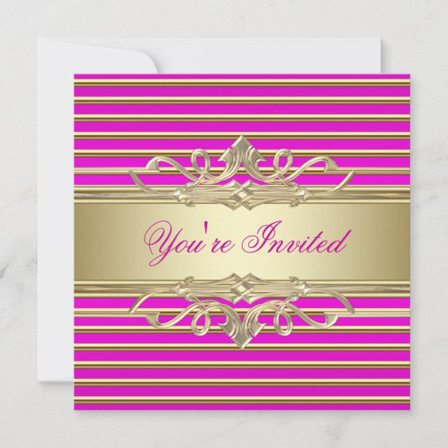 Elegant Hot Pink and Gold Party Invitations (Front)