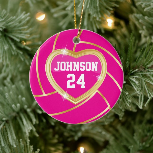 Elegant Hot Pink and Gold Volleyball Ceramic Tree Decoration (Tree)