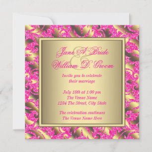 Elegant Hot Pink and Gold Wedding Invitation