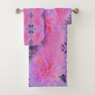 Elegant Hot Pink and Magenta Decorative Dahlia Bath Towel Set