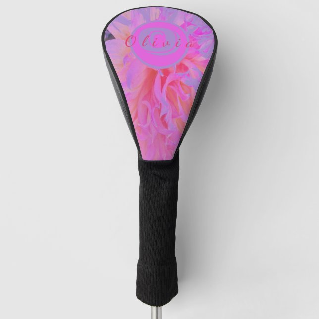 Elegant Hot Pink and Magenta Decorative Dahlia Gol Golf Head Cover (Front)