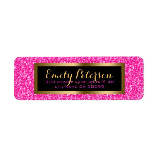 Elegant Hot Pink And White Glitter Return Address Label