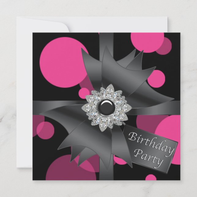 Elegant Hot Pink Black Birthday Party Invitation (Front)