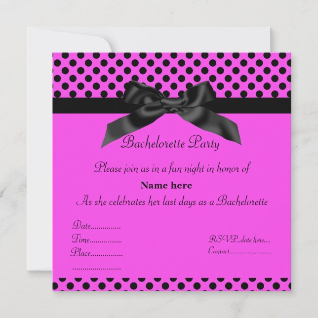 ELEGANT HOT PINK BLACK BOW BACHELORETTE INVITE (Front)