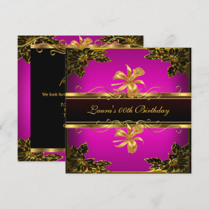 Elegant Hot Pink Black Gold Birthday Party Invitation