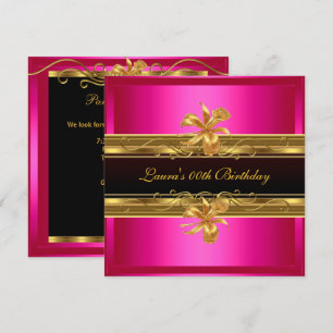 Elegant Hot Pink Black Gold Birthday Party Invitation