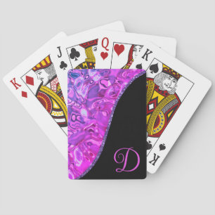 Elegant Hot Pink Black Purple Glitter Monogram Playing Cards