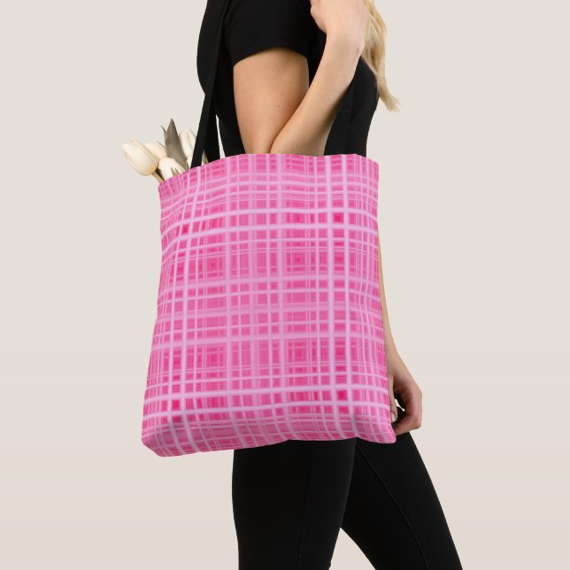 Elegant hot-pink check pattern tote bag (Close Up)