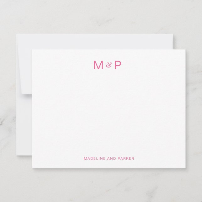 Elegant Hot Pink Contemporary Couple Monogram Card (Front)