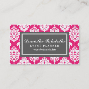 Elegant Hot Pink Damask Personalised Business Card