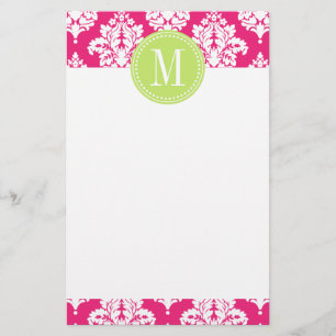 Elegant Hot Pink Damask Personalised Stationery