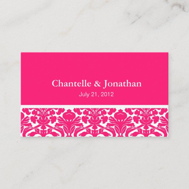 Elegant Hot Pink Damask Wedding Website Enclosure Card (Front)
