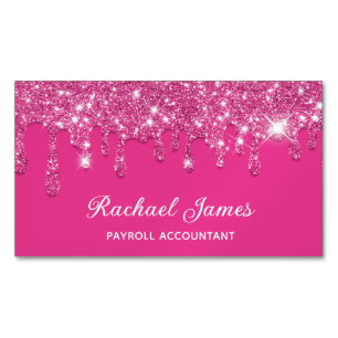 Elegant Hot Pink Faux glitter Drips Online Store Magnetic Business Card