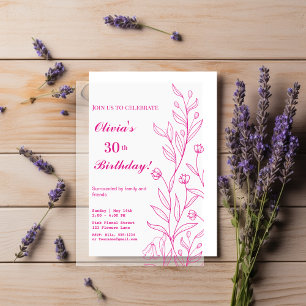 Elegant Hot Pink Floral 30th Birthday  Vellum Invitations