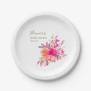 Elegant Hot Pink Floral Bridal Shower Custom Favou Paper Plate