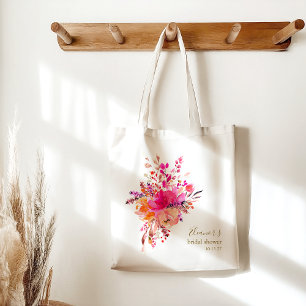 Elegant Hot Pink Floral Bridal Shower Custom Favou Tote Bag