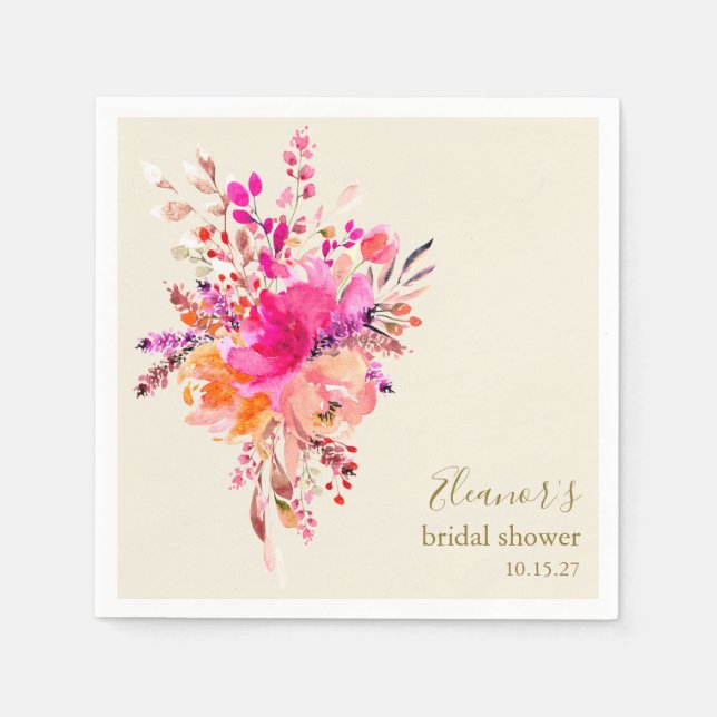 Elegant Hot Pink Floral Bridal Shower Custom Napkin (Front)