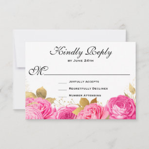 Elegant Hot Pink Floral Roses RSVP Card