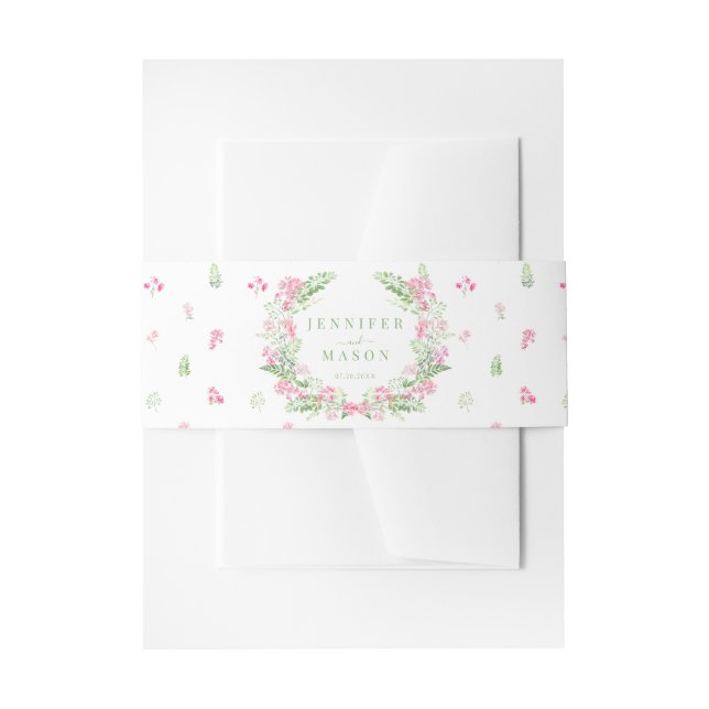 Elegant Hot Pink Floral Wreath Wedding Invitation Invitation Belly Band (Front Example)