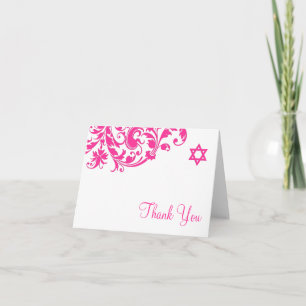 Elegant Hot Pink Flourish Bat Mitzvah Thank You Card