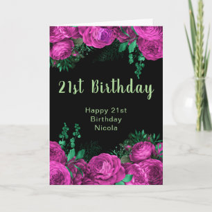 Elegant Hot Pink Flowers Birthday Party  Card