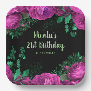 Elegant Hot Pink Flowers Birthday Party Paper Plate