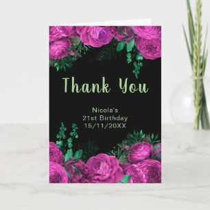 Elegant Hot Pink Flowers Birthday Party Thank You Card